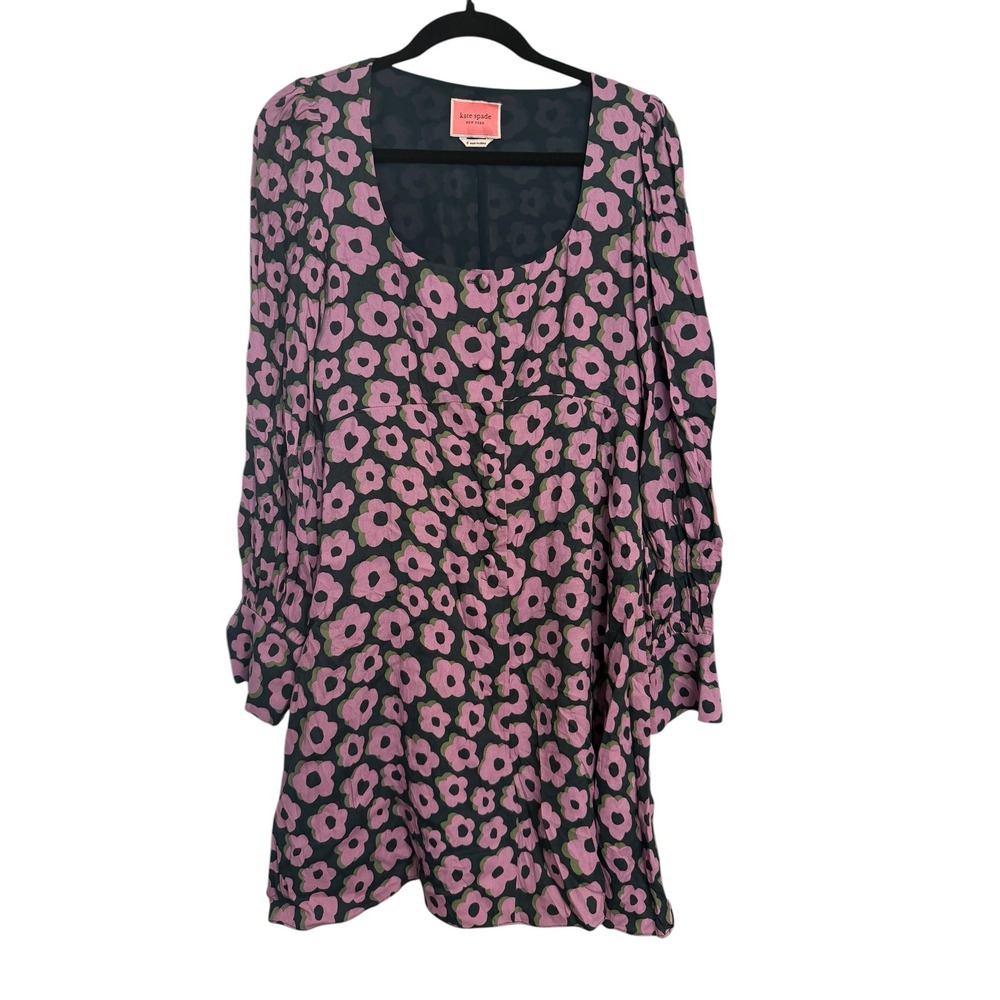 Kate Spade New York Pink Floral Poppy Button Front Mini Dress Square Neck 6